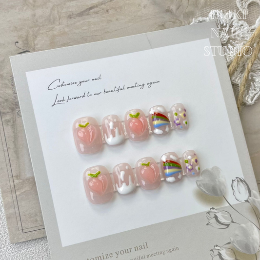 Rainbow Peach Handcrafted Press-on Nails